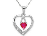 3/10 Carat (ctw) Ruby Heart Pendant Necklace in 14K White Gold with Chain